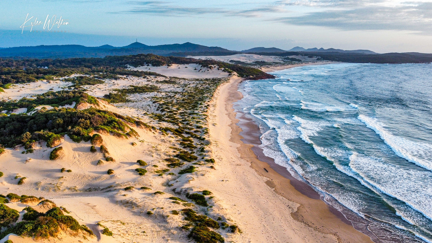 One Mile Beach from the southwest, Port Stephens, Australia, in December 2024.