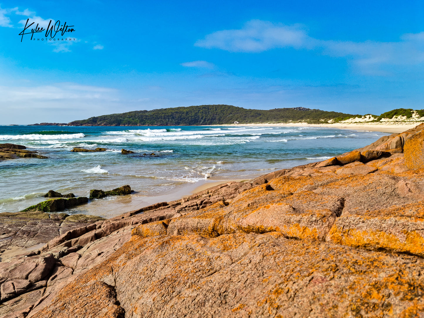 One Mile Beach from Middle Rock, Port Stephens, Australia, in December 2024.