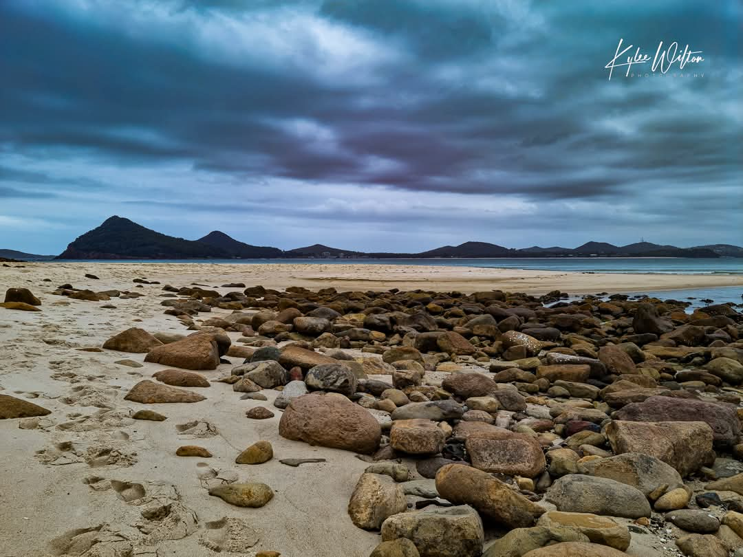 Jimmy's Beach from the northwest, Port Stephens, Australia, in December 2024.