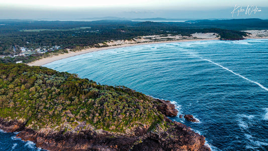 One Mile Beach from the southeast, Port Stephens, Australia, in December 2024.